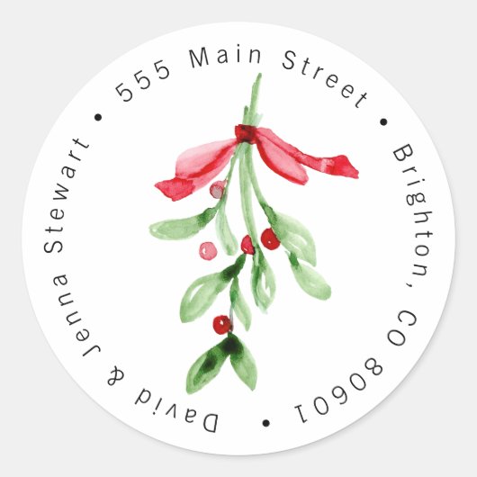 kerstWaterverf Mistletoe-adreslabel Ronde Sticker (Voorkant)