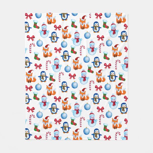 kerstWaterverf Penguin Snowman Fox Pattern Fleece Deken (Voorkant)