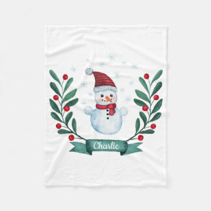 kerstWaterverf Snowman op maat Fleece Deken
