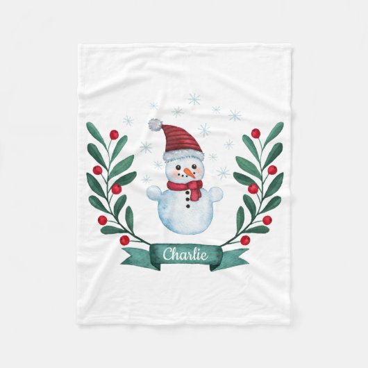 kerstWaterverf Snowman op maat Fleece Deken (Voorkant)