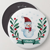 kerstWaterverf Snowman op maat Ronde Button 6,0 Cm (Voorkant /achterkant)