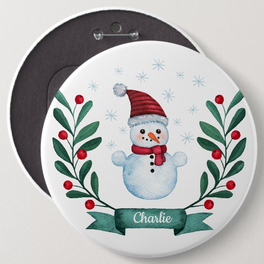 kerstWaterverf Snowman op maat Ronde Button 6,0 Cm (Voorkant /achterkant)