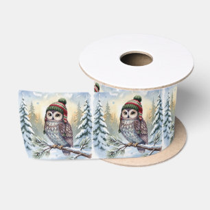 Kerstwaterverf Uil in een Winterhoed Lint
