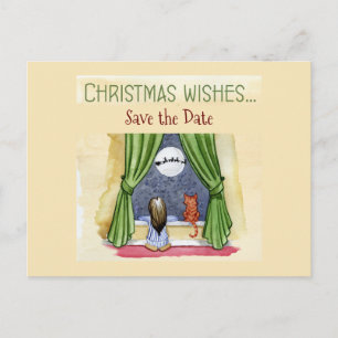 Kerstwens Kind & Keukenkat sparen de Datum Briefkaart