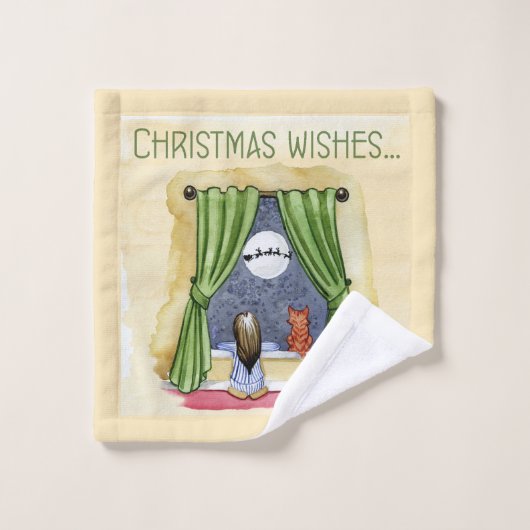 Kerstwens Kute Child & Kitty Cat Xmas Bad Handdoek (Wasdoekje)