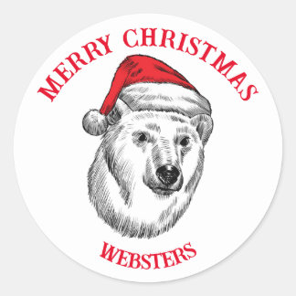 Kerstwens met beer, kersthoed aanpasbaar ronde sticker