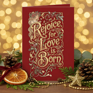 Kerstwens met vintage charme – Liefde is Geboren Feestdagen Kaart