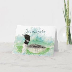 Kerstwens met Waterverf Loon Bird Feestdagen Kaart