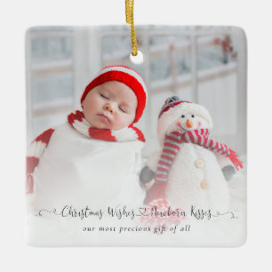 Kerstwens Newborn Kisses Baby Foto Stats Keramisch Ornament