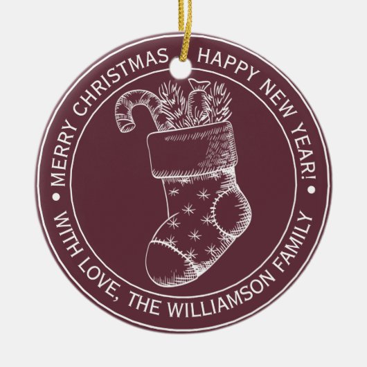 Kerstwens Oudroze Breistokoudroze Keramisch Ornament (Voorkant)