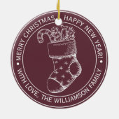 Kerstwens Oudroze Breistokoudroze Keramisch Ornament (Achterkant)