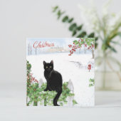 Kerstwens  zwarte kat Winter Scene Feestdagenkaart (Staand voorkant)
