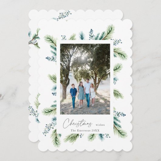 Kerstwensen Boho Spruce en Fir Feestdagenkaart (Voorkant / Achterkant)