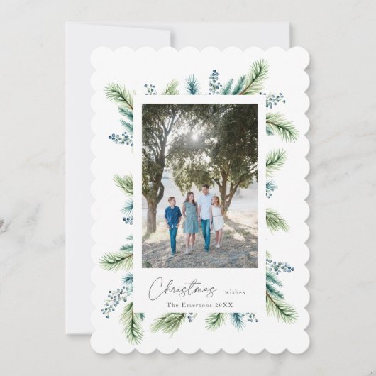 Kerstwensen Boho Spruce en Fir Feestdagenkaart (Voorkant)