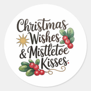 Kerstwensen en maretak kussen familie Xmas Ronde Sticker