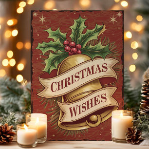 Kerstwensen met vintage kerstbel feestdagen kaart