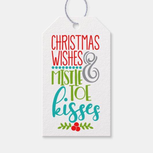 Kerstwensen Mistletoe Kisses Custom Gift Labels Cadeaulabel (Voorkant)
