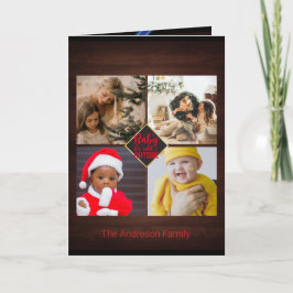 Kerstwensen Mooie houten familiefoto collage Kaart