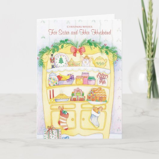 Kerstwensen voor zus en haar man feestdagen kaart (Voorkant)