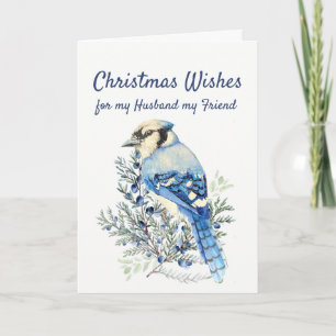 Kerstwensen Winter Blauwe Gaai Echtgenoot Vriend Feestdagen Kaart