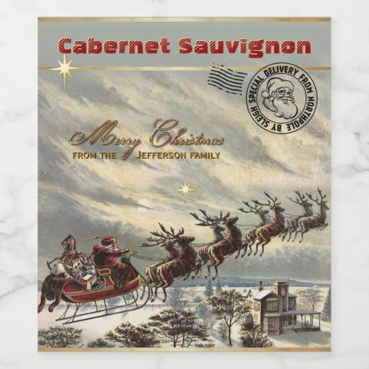 Kerstwijn geleverd door Sleigh Wijn Etiket (Enkel label)