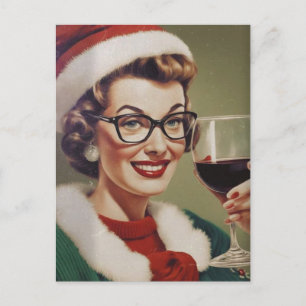 Kerstwijn Vrouw Santa Hat Briefkaart