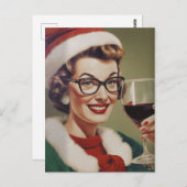 Kerstwijn  Vrouw Santa Hat Briefkaart (Voorkant / Achterkant)