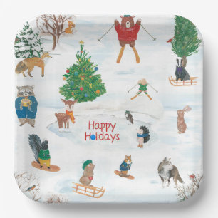 Kerstwild in Snowflakes Papieren Bordje