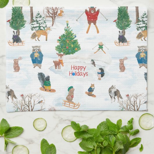 Kerstwild in Snowflakes Theedoek (Gevouwen)