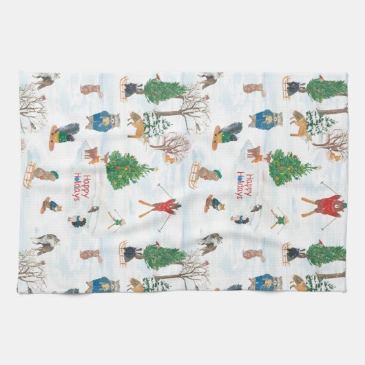 Kerstwild in Snowflakes Theedoek (Horizontaal)