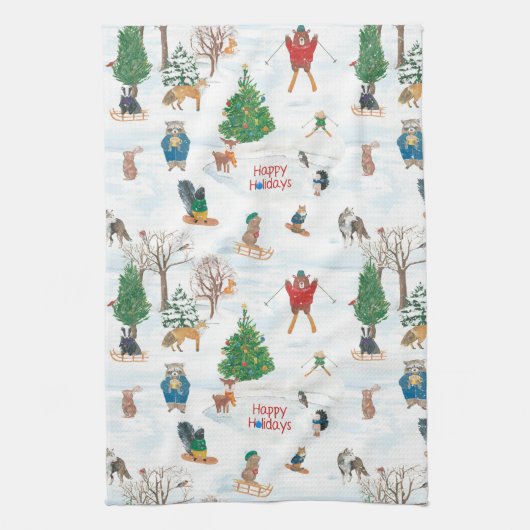 Kerstwild in Snowflakes Theedoek (Verticaal)