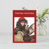 Kerstwinkelen, dame in rood Pet Kaart (Staand voorkant)