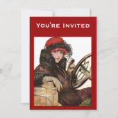 Kerstwinkelen, dame in rood Pet Kaart (Voorkant)