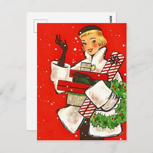 Kerstwinkelmeisje,  feestdag briefkaart (Voorkant / Achterkant)