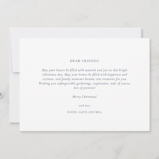 Kerstwinter bos landschap blauw wit feestdagenkaart (Achterkant)