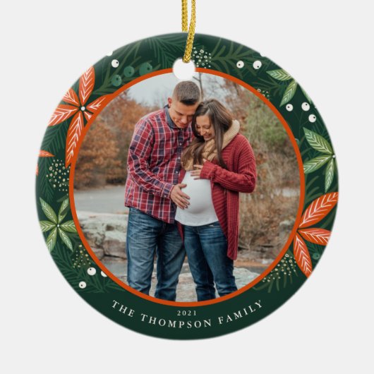 Kerstwinter Botanicals Green Holiday Foto Keramisch Ornament (Voorkant)