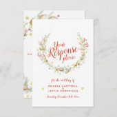 Kerstwinter bruiloft bloemenkrans kunst RSVP kaartje (Voorkant / Achterkant)