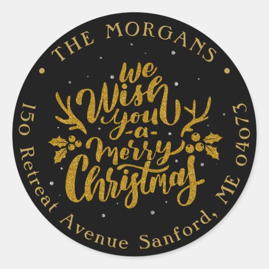 Kerstwinter Floral Holiday Adres Ronde Sticker (Voorkant)