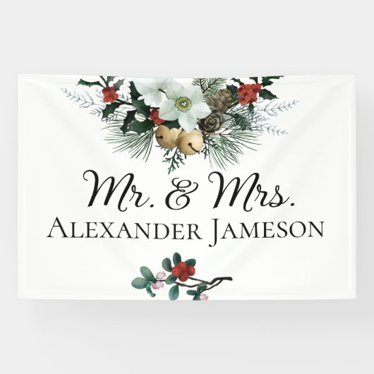 Kerstwinter Floral Mr. & Mrs Wedding Banner (Horizontaal)