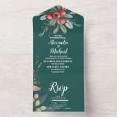 Kerstwinter groen bruiloft all in one uitnodiging (Binnen)