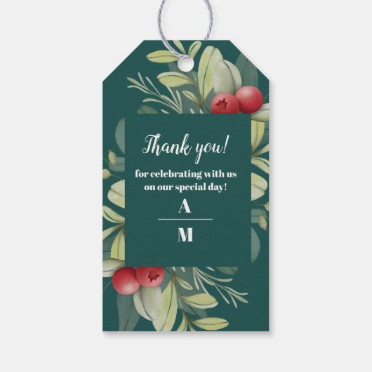 Kerstwinter groen bruiloft cadeaulabel (Achterkant)