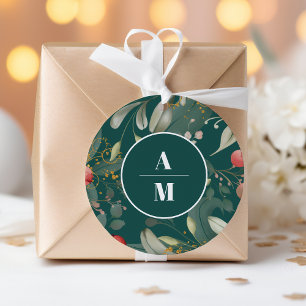 Kerstwinter groen bruiloft ronde sticker