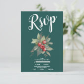 Kerstwinter groen bruiloft RSVP kaartje (Staand voorkant)