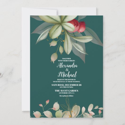 Kerstwinter Holly Berry bruiloft uitnodiging (Voorkant)