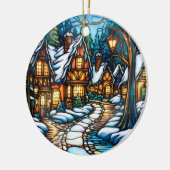 Kerstwinter Landschap gebrandschilderd glas stijl Keramisch Ornament (Links)