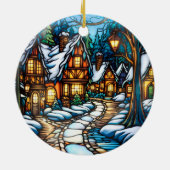 Kerstwinter Landschap gebrandschilderd glas stijl Keramisch Ornament (Achterkant)