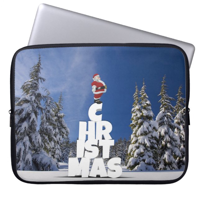 Kerstwinter landschap laptop sleeve (Voorkant)