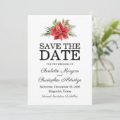 Kerstwinter Poinsettia Waterverf Save The Date (Staand voorkant)