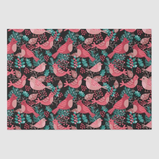 Kerstwinter Red Bird Berries Holiday Tissuepapier (Voorkant)