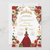 Kerstwinter Rode & Gouden Poinsettia Quinceanera Kaart (Voorkant)